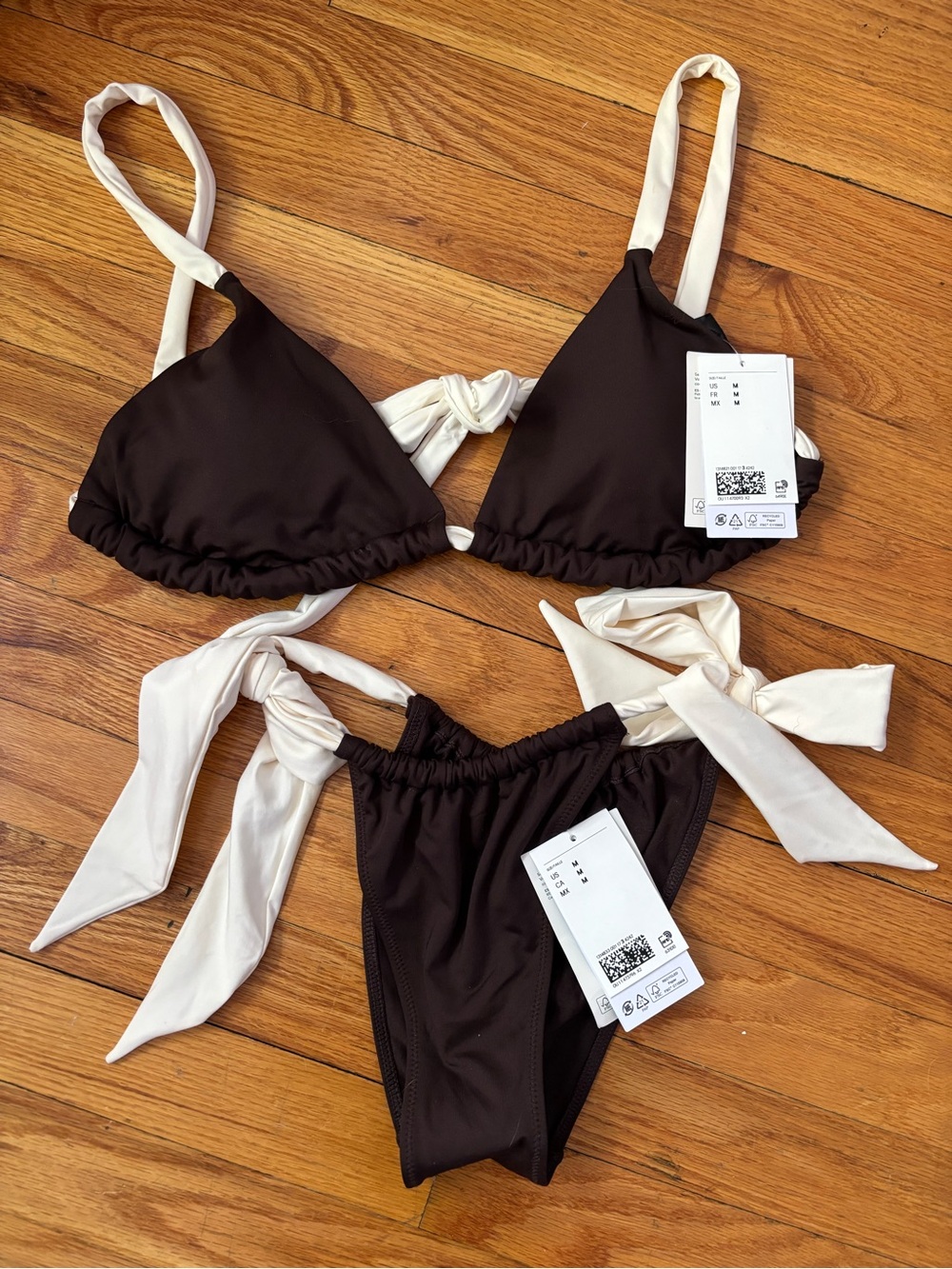 H&M Brown and Cream Tie Bikini Set